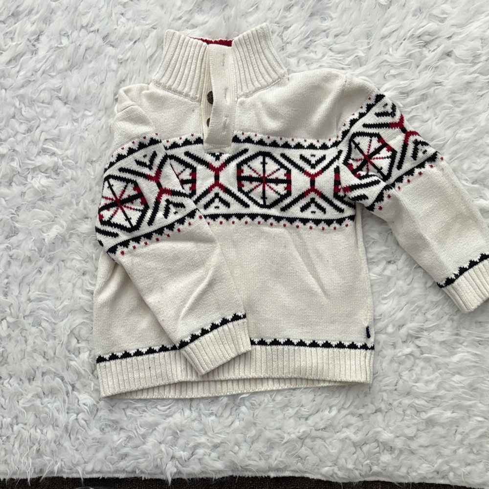 Izod Nordic Pattern Kids Sweater - White, Black, Red